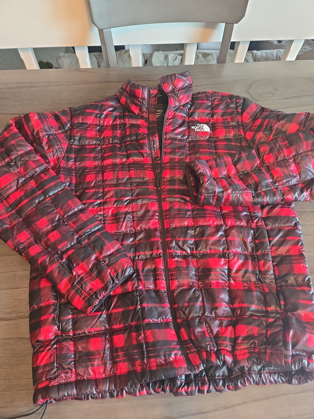 The North Face Red & Black Plaid Puffy Jacket